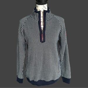 Mens Holbrook Sweden Windproof Quarter Zip Sweater Size Medium Navy Off White